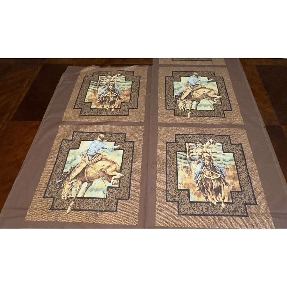 36x44 Cowboy & Horse panels RAWHIDE quilt Fabric Spring Industries Cotton VTG